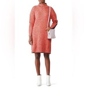 Jill Sanders Navy Cozy Colorblock Multicolor Knit Pockets Pullover Dress Luxury